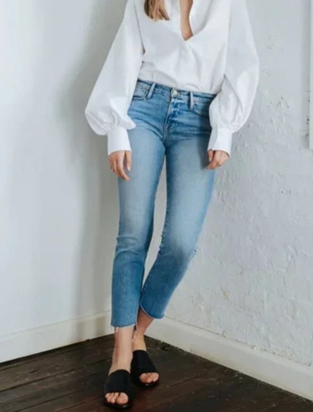 FRAME Le High Straight Leg Jeans High Rise Ankle Medium Wash Jones Blue